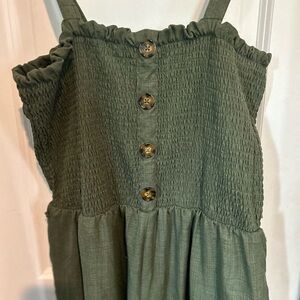 No Boundaries Olive Green Button-Front Jumpsuit